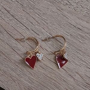 Goldtone and Red Heart Earrings
